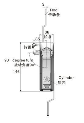 Black Powder Coated Rod Control Lock OEM Panel Handle Lock ISO Certificate