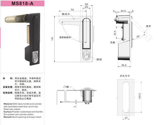 Panel Electrical Cabinet Door Lock Zinc Alloy Black Latch ISO Certificate